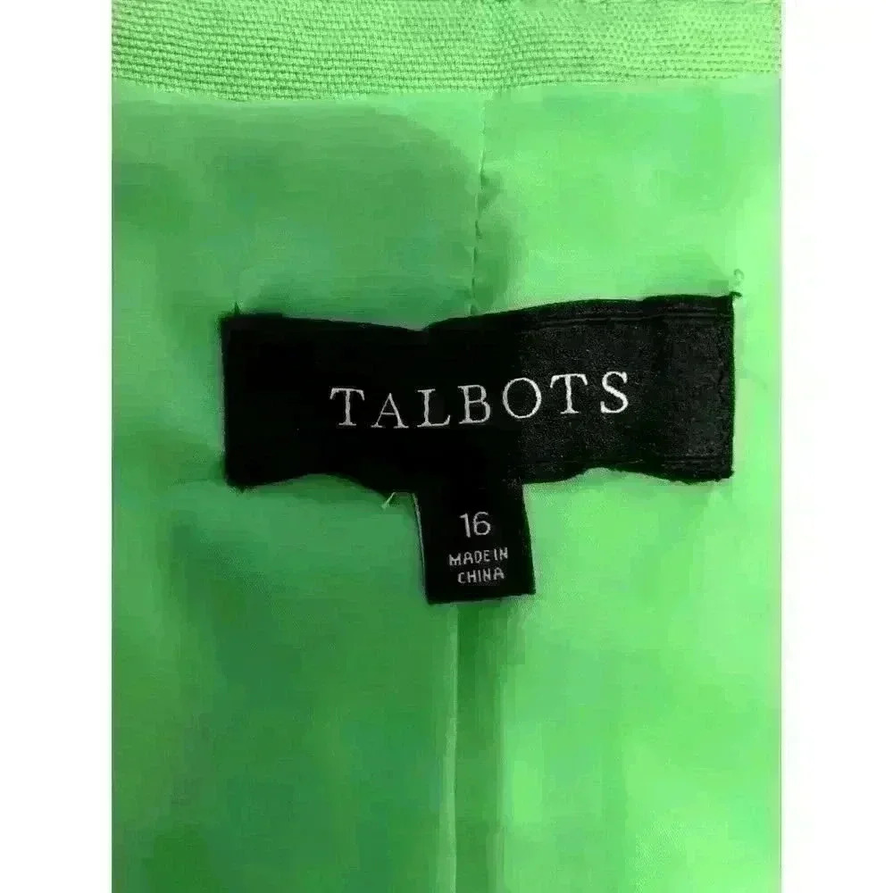 Talbots Lime Green Cotton One Button Women's Blazer Size 16 Career - Picture 6 of 9
